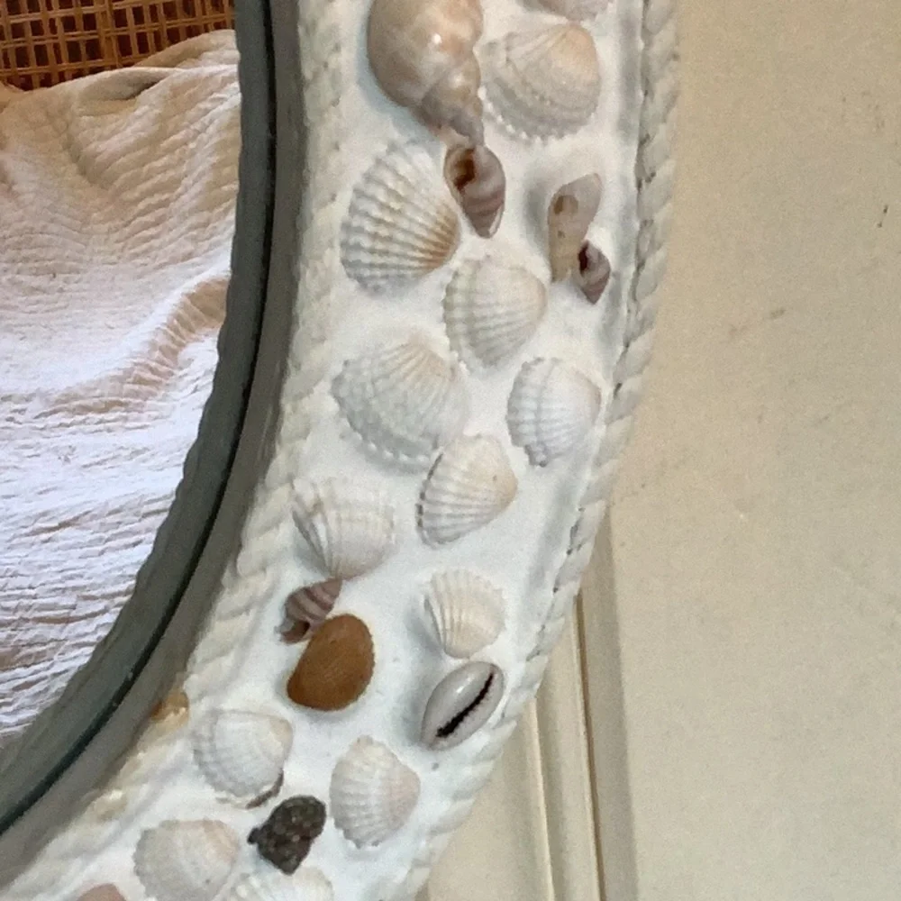 Vintage Chalk-ware Seashell Encrusted Oval Mirror